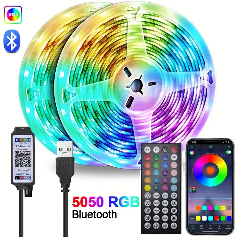 Lampu Led Strip Usb Bluetooth Rgb, pita 10 meter untuk dekorasi kamar 5050 5V Smart Wifi pita es putih lampu latar Tv