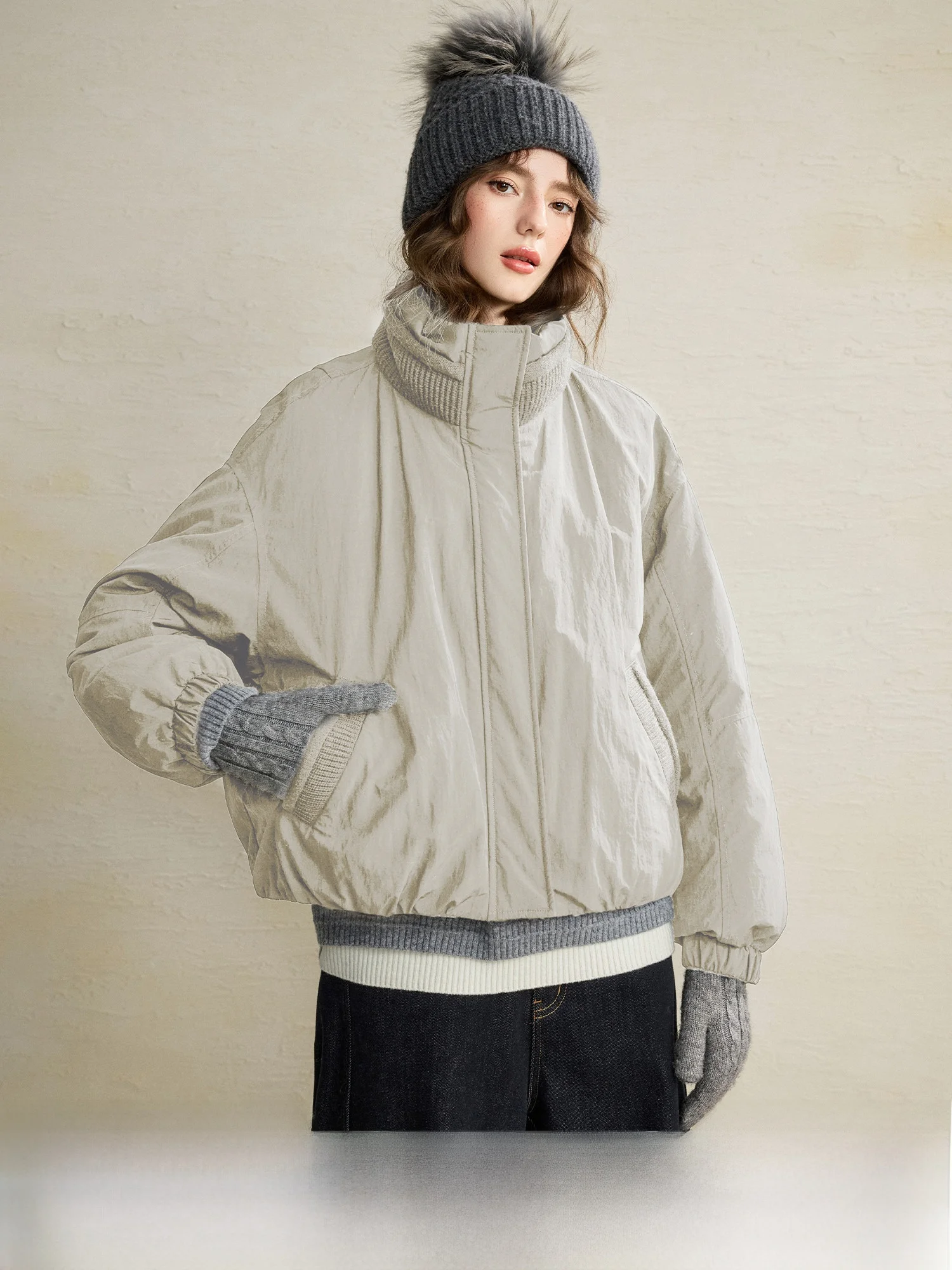 

Новая модная женская теплая нейлоновая куртка-пуховик High Loosen Du с воротником-стойкой, укороченный силуэт, зимняя верхняя одежда