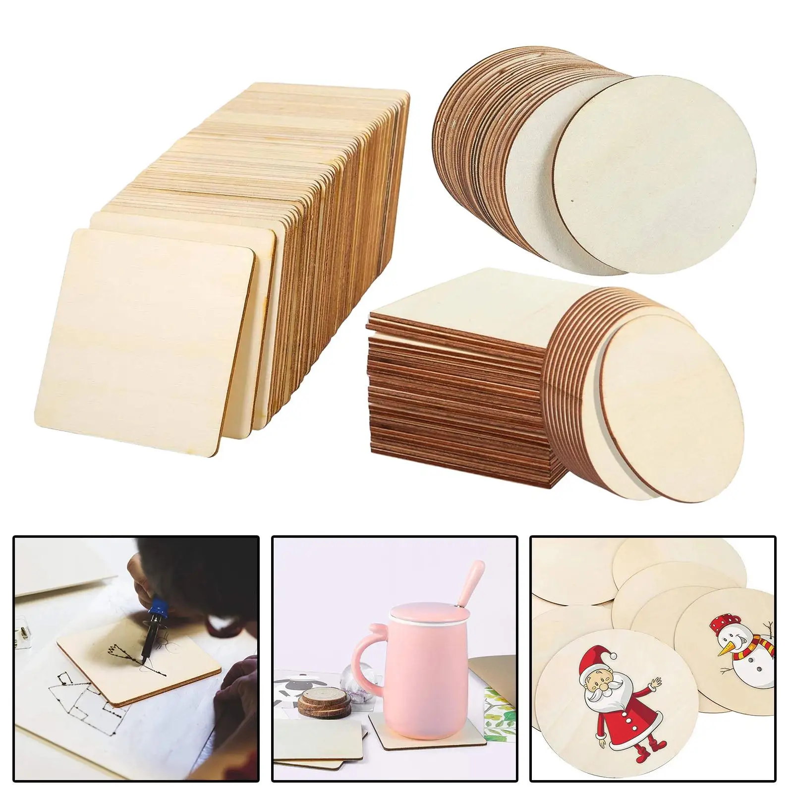 

Unfinished Wood Pieces 4x4 Inch Slices Chips for DIY Handicrafts Coasters