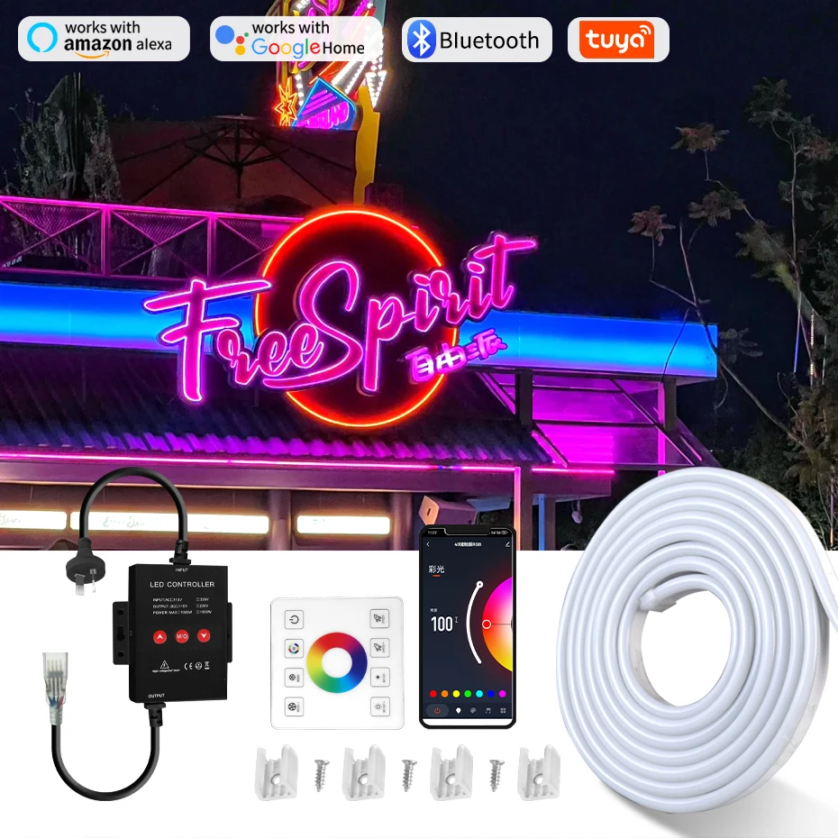 

AU Plug 1-100 м с регулируемой яркостью RGB светодиодной неоновой ленты 220 В Tuya WiFi светодиодная лента для ламп водонепроницаемая гибкая лента с радиочастотной панелью дистанционного управления