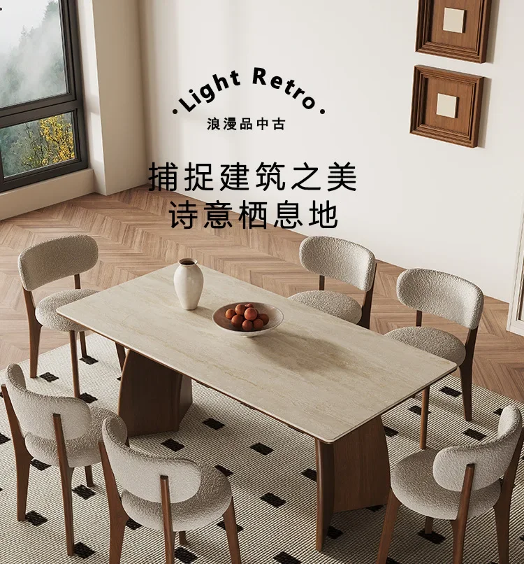 طاولة طعام من الخشب الصلب مصنوعة من ألواح الصخور المنزلية الإيطالية الحد الأدنى مستطيلة من خشب الجوز الراقية طاولة صغيرة من الحجر الجيري #5