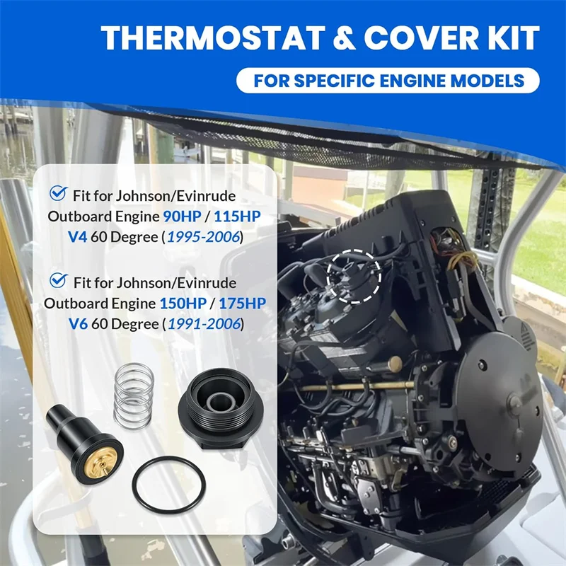 0435597 Thermostat- und Abdeckungssatz für Johnson Evinrude Außenbordmotoren 90/115 PS V4 mit 150/175 PS V6 Enthält Feder- und O-Ring # 435597 – Detail 3