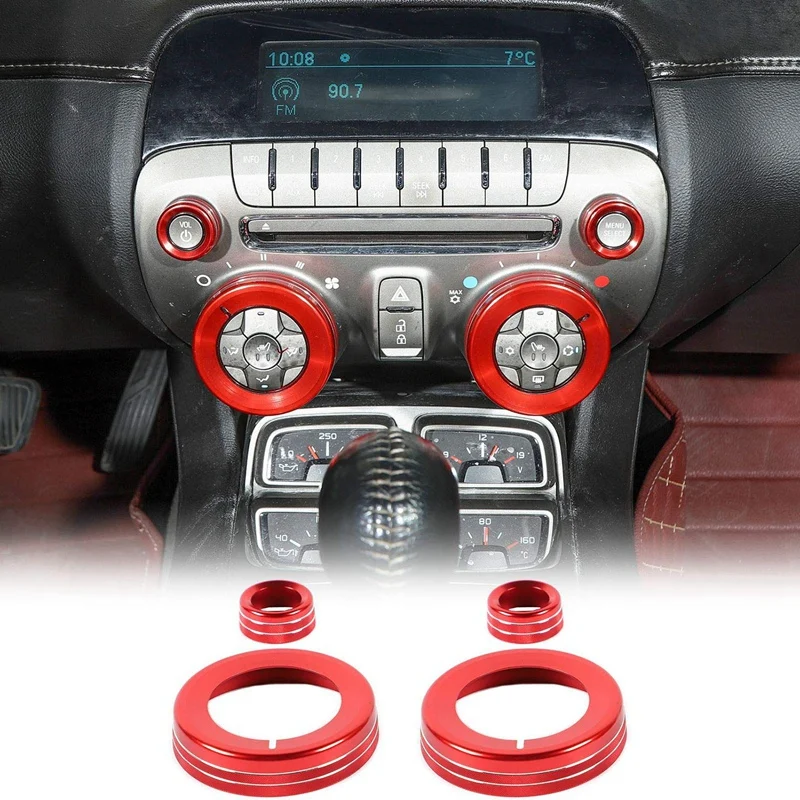 Newcenter Control Switch Button Knob Ring Trim Cover Aluminum Switch Button Trim Cover For Chevrolet Camaro 10-15 Red 4 PCS