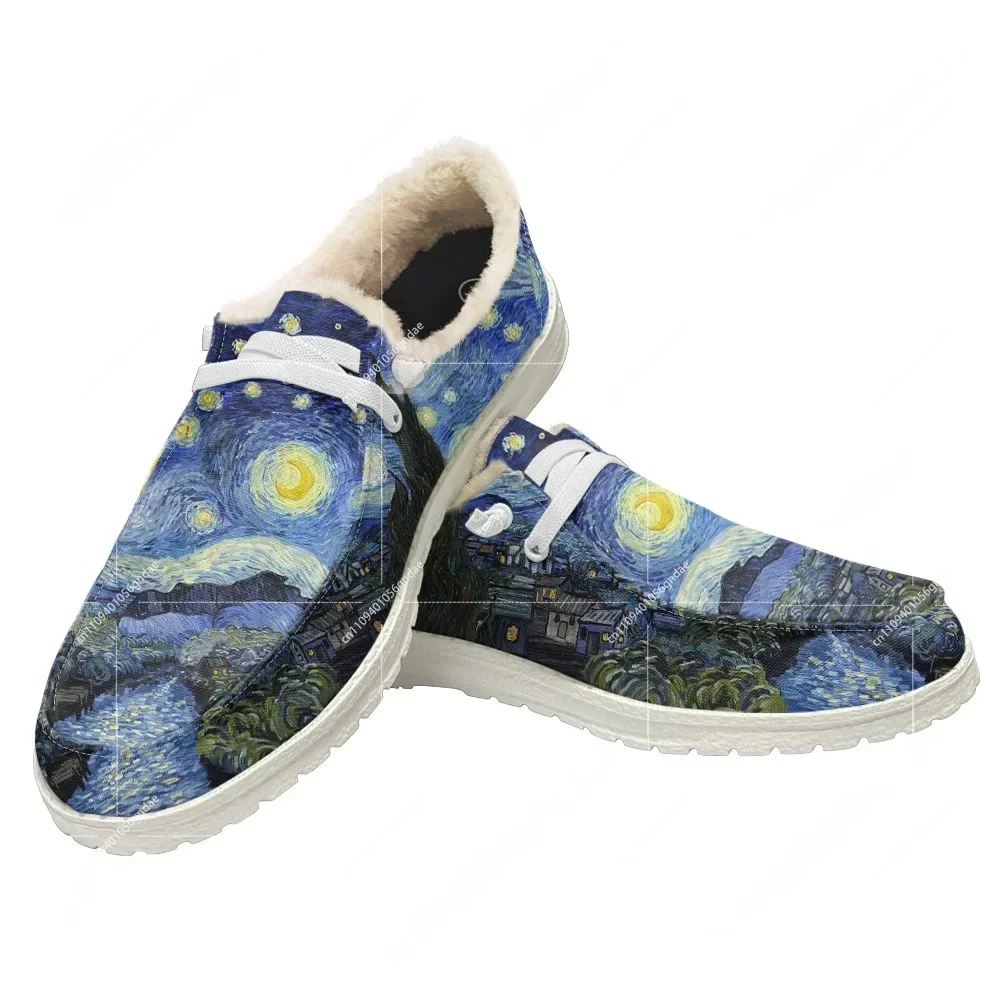 

Vincent Van Gogh Starry Night Oil Painting Plush Casual Shoes3D Print Flat Shoe Men Woman Breathable Lightweight Custom Shoe