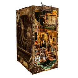 DIY Book Nook Shelf Kit New World Pirate Ship Wooden Miniature Model Kit Handmade Casa Bookend With Light Bookshelf Friends Gift