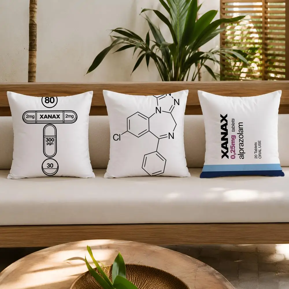 X-Xanax Pills Pattern Cushion Cover Wrinkle-Resistant Short Plush Cushion Covers Breathable Machine-Washable