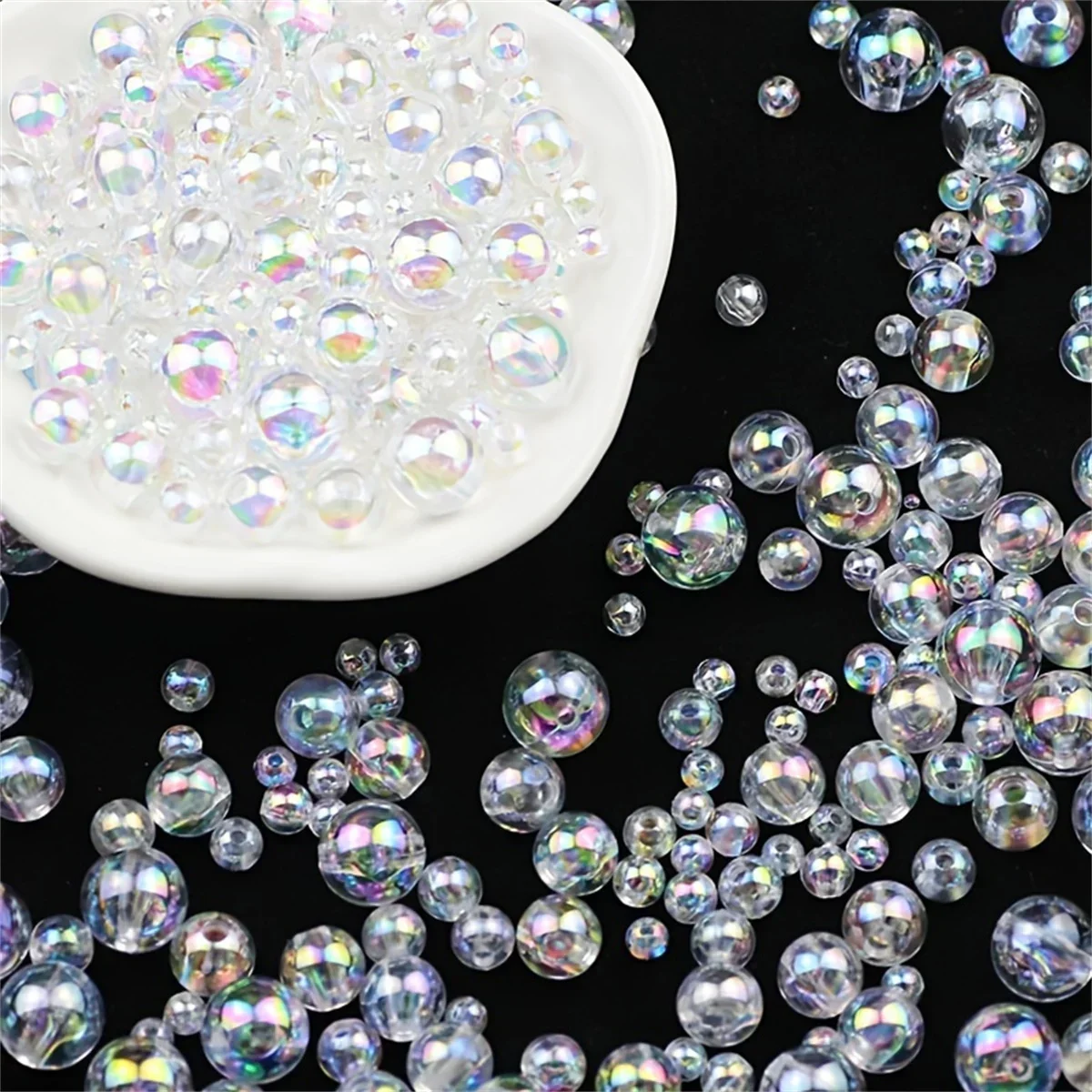 100pcs 6mm/8mm/10mm/12mmAcrylic Round Craft Beads - Transparent White, for DIY Crafts & Decoration
