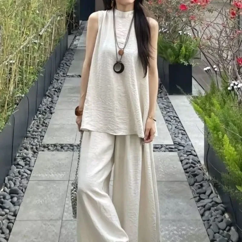 Women Old Money Style 2PCS Sleeveless Top Wide Leg Pants Set Casual Summer Outfit