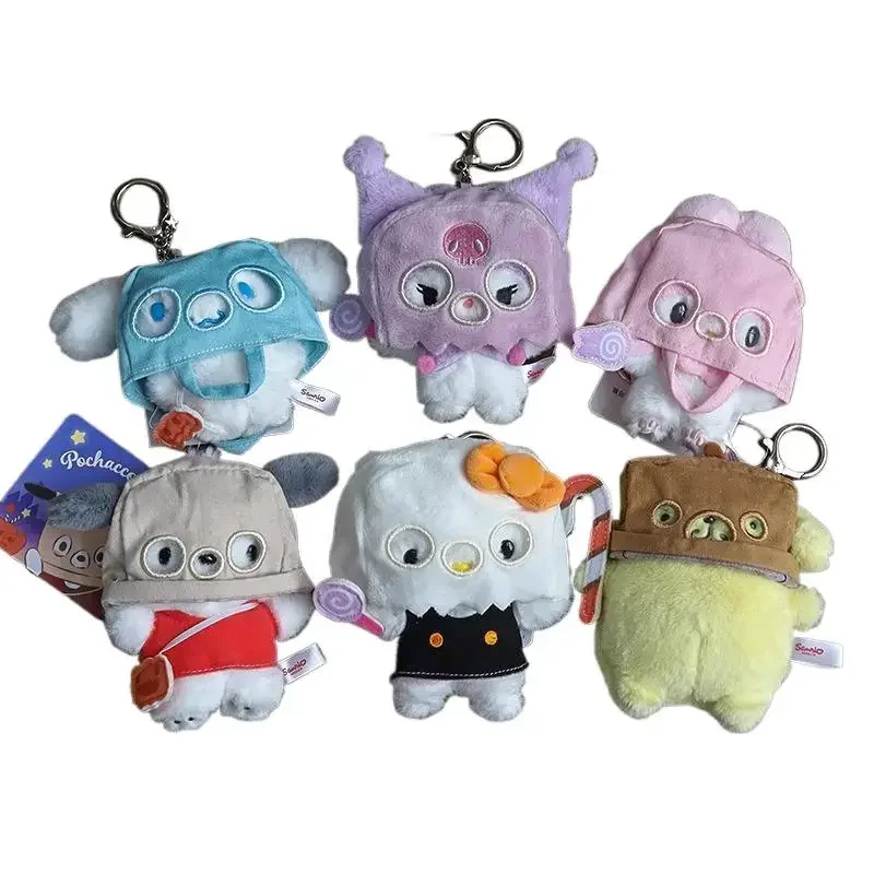 Urocza Kreskówkowa Maskowana Duch Hello Kitty Cinnamoroll Melody Pluszowy Brelok Opaska Odpinana Zawieszka do Torebki Dziewczęcej Lalka Prezent na Halloween
