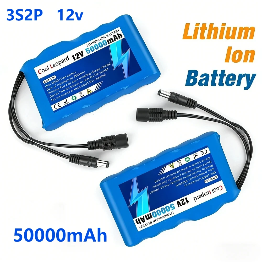 

100% New 3S2P 12V 50000mAh Portable Super Rechargeable Lithium Ion Battery Pack Capacity DC CCTV Cam Monitor +12.6V Charger