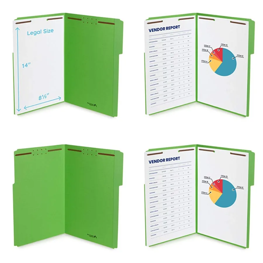 

File Folders with Fasteners, Legal Size, 1/3 Cut Reinforced Tabs, Durable 2 Prongs, Designed to Organize Standard Medical or La