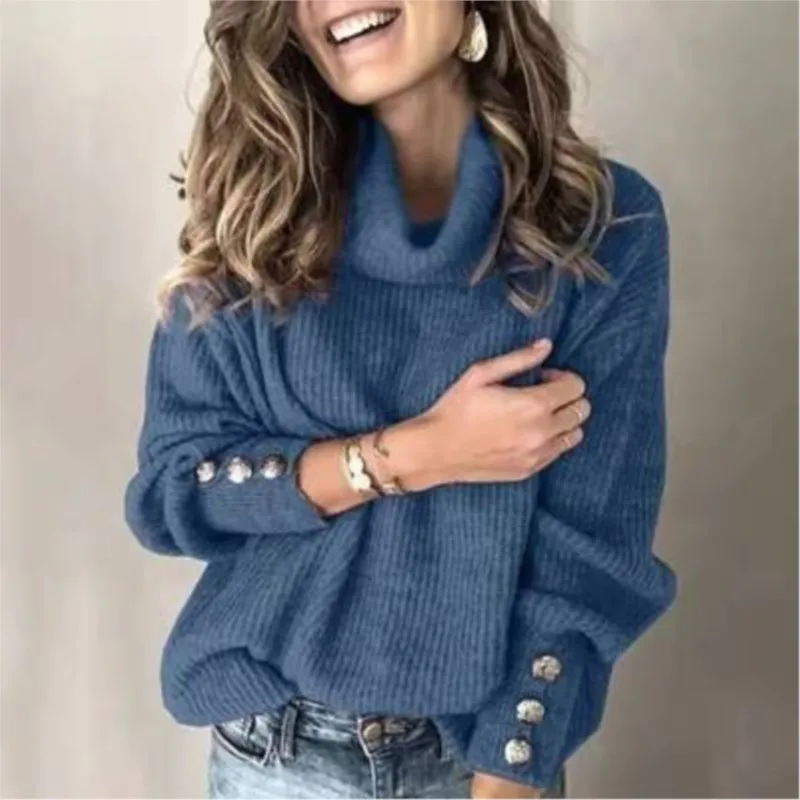 Winter Clothes Woman Pull Femmes All-match Loose Simple Style Sweater Comfortable High Collar Pullovers Knitted Casual Commuting