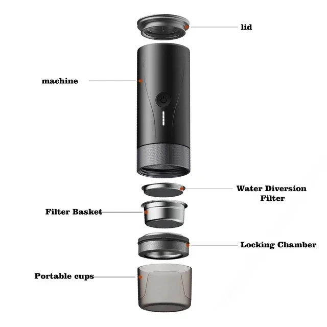 PCM04A Wireless Portable Aluminum Automatic Coffee Machine 20 Bar USB-Powered Brew & Hot Water System for Car/RV Outdoor Use