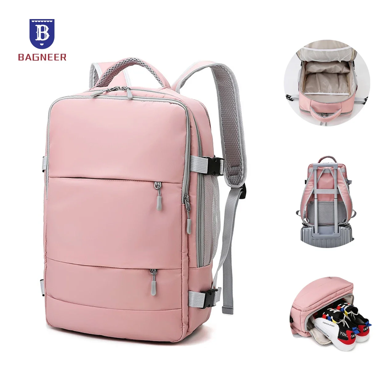 Mochila repelente de água para mulheres, mochila antifurto para meninas, mochila escolar com alça de bagagem, porta de carregamento USB, viagem ao ar livre