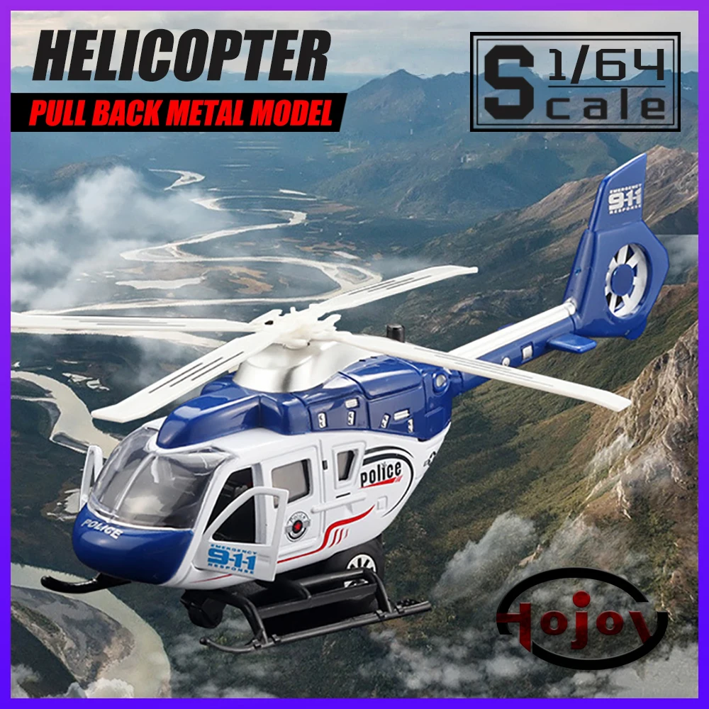 

Scale 1/64 Police Rescue Helicopter Diecast Alloy Car Model for Boys Children Kids Toy Vehicles Sound and Light Pull Back