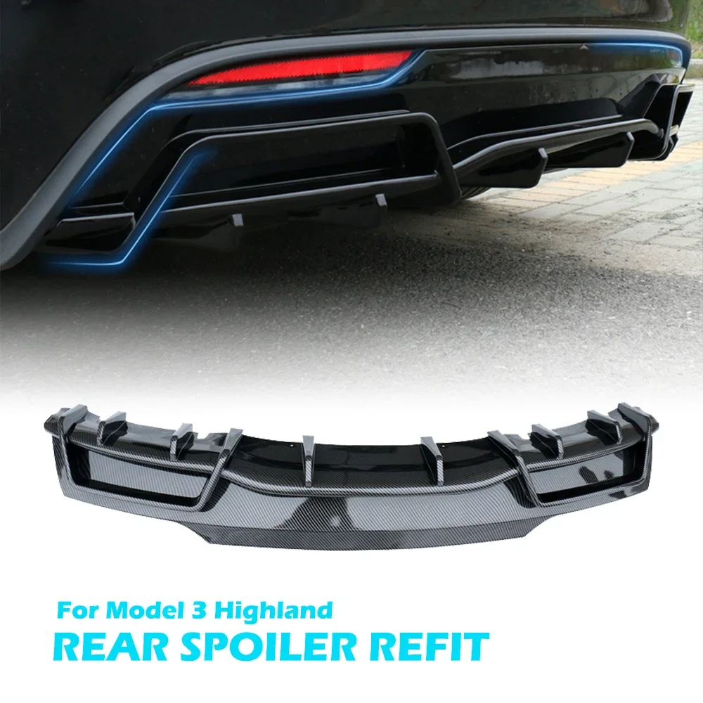 BEVO Per Tesla Modello 3 Highland Paraurti Posteriore Diffusore Lip Spoiler Refit Protector Guard ABS In fibra di Carbonio Nero Copertura Accessori