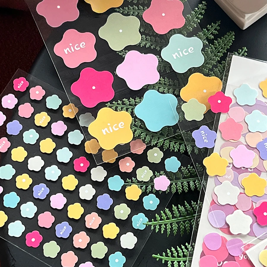 3 hojas/bolsa de adhesivo de papelería Kawaii, serie de colores de dopamina, maceta redonda de amor Floral, pegatina para álbum de recortes, pegatina barata sencilla