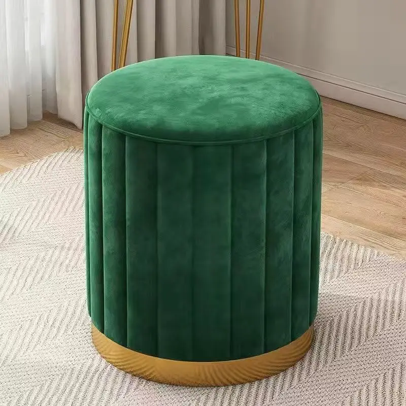 Nordic Velvet Round Stool Hong Kong Style Bedroom Make-up Stool Princess Dressing Table Bench Home Living Room Net Red Footstool