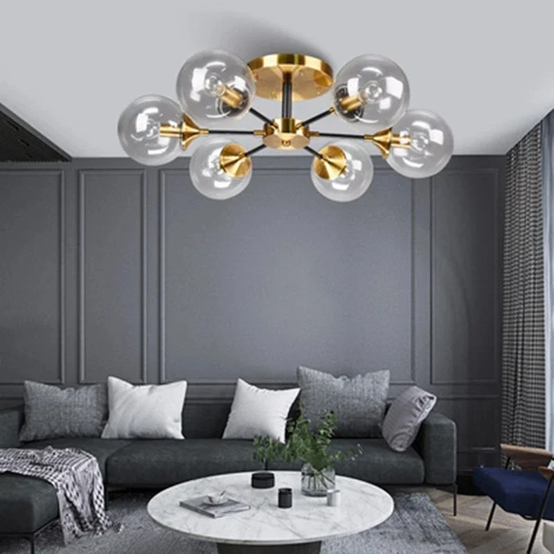 Modern Glass Ball LED Pendant Lights Retro Ceiling Chandelier Dining Bedroom Gold Home Decor Hanging Lamp Fixtures