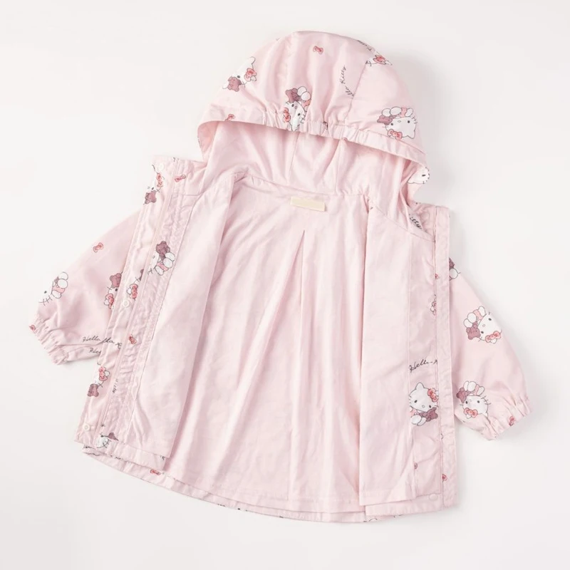 Kawaii Hello Kitty Girl Spring Jacket 2024 Hooded jacket Fashionable Middle Child Trend Windbreaker Gradient Rushing Sanrio Coat