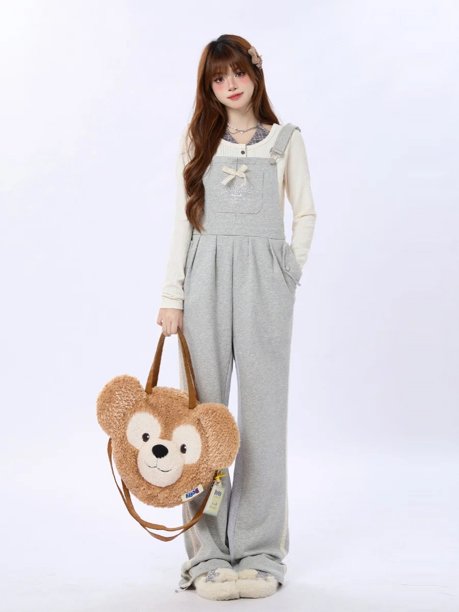 

ENJOG Spring Summer New Knot ket Bib Overalls Women Sweet Cool Small Size High Waist Straight Loose Casual Pants