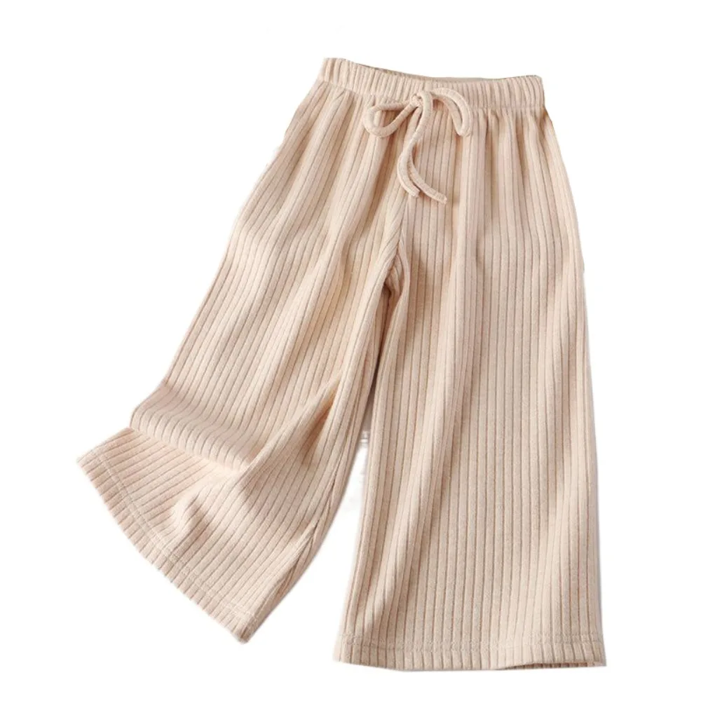 

Soft Loose Girl Straight Leg Pants Drawstring High Waist Teens Casual Pants Elastic Trousers Children Wide Leg Pants Autumn