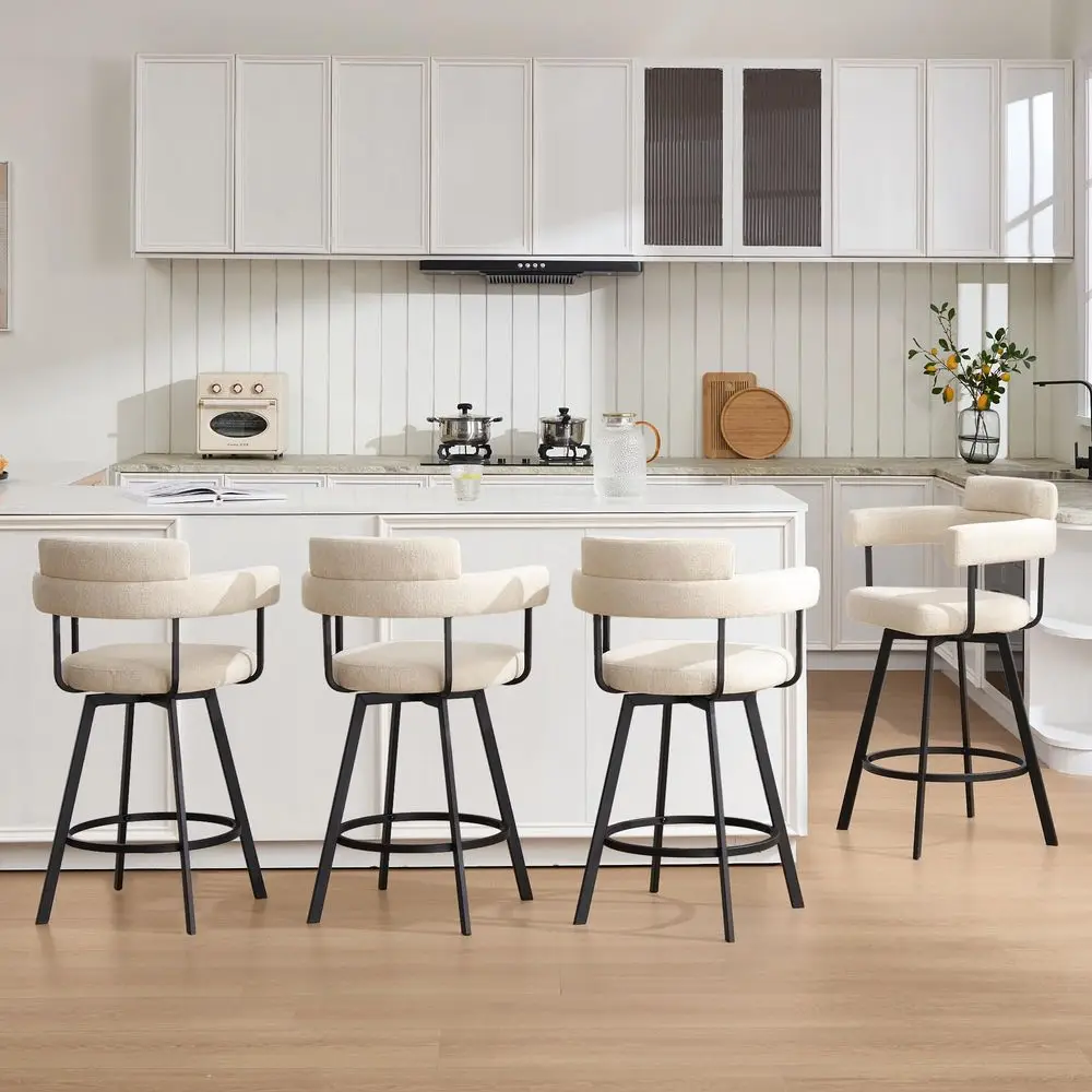 

Swivel Counter Height Stools with Round Back, Fabric Upholstered Bar Stools with Metal Legs, Armrest, Modern Counter Stools for