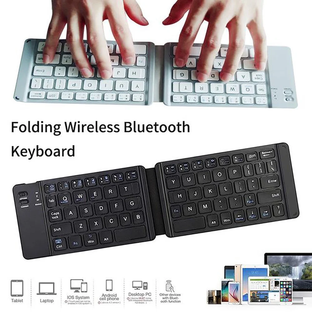 Jomaa Mini Wireless Bluetooth Foldable Keyboard Folding Bluetooth Wireless Keyboard for iPad Tablet Smart Phone Slient Click