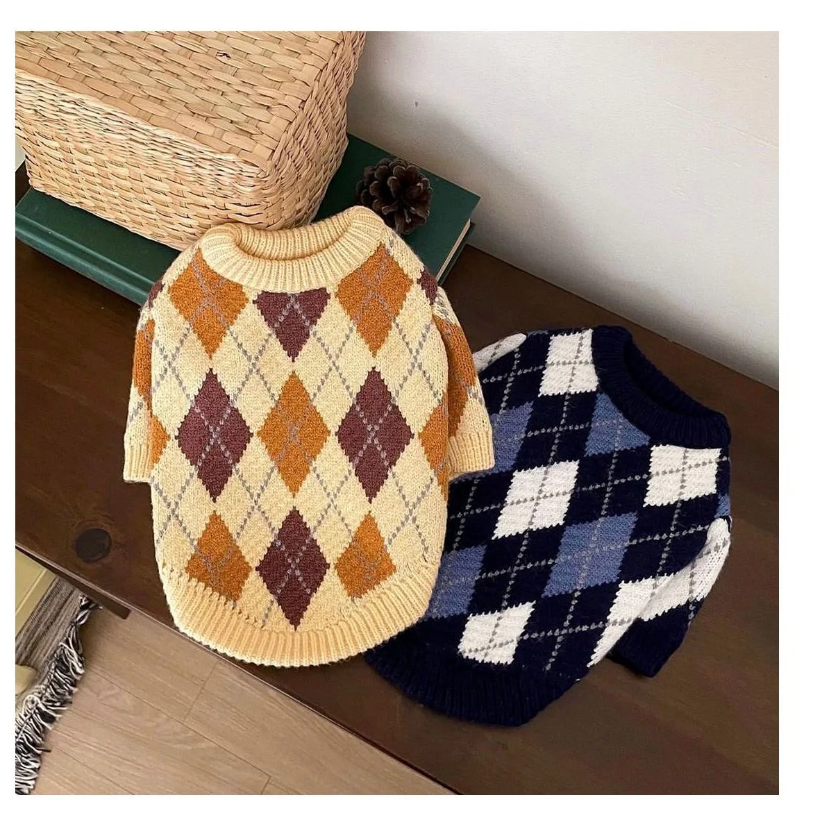 Pet Knitted Sweater Green Plaid Teddy Autumn and Winter Clothes Soft Dog Clothes Puppy Fashion Pullover Pet Products XS-XL