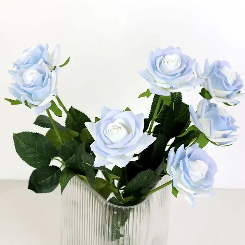 43CM Michigan Crushed Ice Blue Hand-feel Moisturizing Rose Artificial Flower Wedding Decoration, Home Decoration