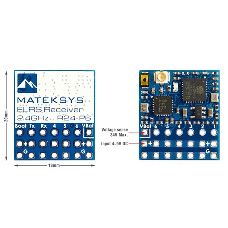 Für matek ELRS-R24-P6 elrs 2,4 ghz empfänger mit antennen anschluss unterstützung 2-8s vbat spannungs sensor für rc fpv drohne