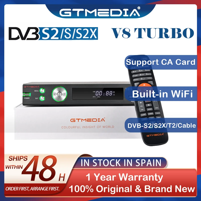 جهاز استقبال قمر صناعي GTMEDIA DVB-S2 V8 Turbo HD 1080P مع فتحة بطاقة CA للصوت والفيديو المنزلي