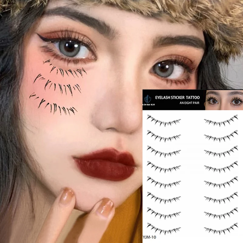 

Natural Lower Eyelash Tattoo Stickers 8 Pairs Lasting Sweatproof Lifelike False Eyelashes Temporary Tattoo Patch Eye Makeup Tool