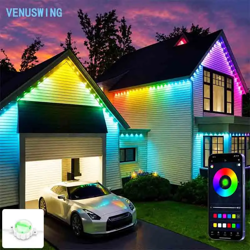 RGB Eaves Lights Music Sync Permanent Outdoor Lighting Lights DIY Mode Timer IP67 Waterproof String Party Home Holiday Decor