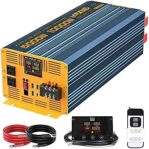 5000 Watt Power Inverter Pure Sine Wave 24V DC to 110V 120V 10000W Peak Heavy Duty Inverter with Remote Control and LED Display,