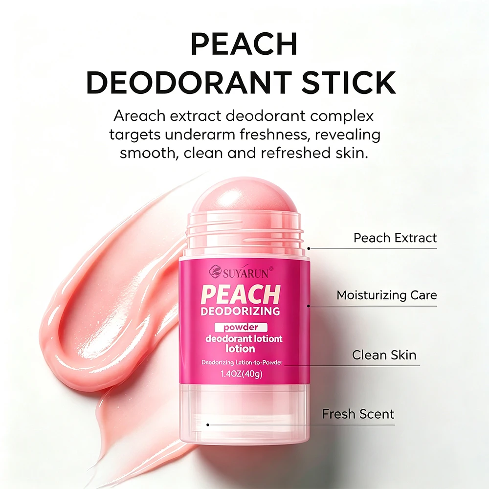 SUYARUN Peach Body Deodorant Stick for Women, Natural Herbal Extract, 24H Sweat & Odor Control, No White Marks, Fresh & Soft.