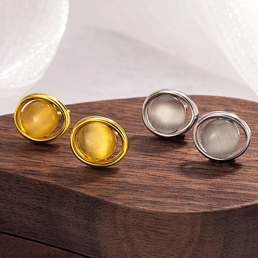 

925 Sterling Silver Earrings Cat's Eye Stone Earrings Ladies Fashionable Simple Birthday Party Wedding Anniversary Jewelry Gift