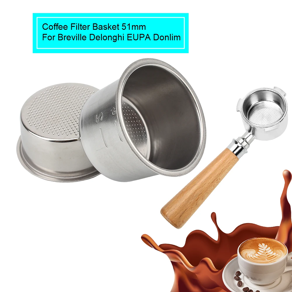 51mm Coffee Filter Cup 2-Cup 4-Cup Fit For Breville Delonghi Filter Krups Coffee Products Non Pressurized Filter Basket