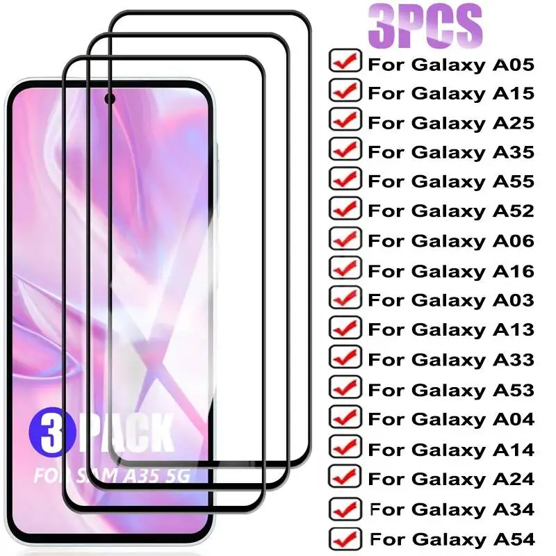 

Защитное стекло из закаленного стекла для Samsung Galaxy A35 A55 A34 A54 A14 A15 A24 A04S A05S A16 A06 A13 A33 A03S A52S A53 5G, 3 шт.