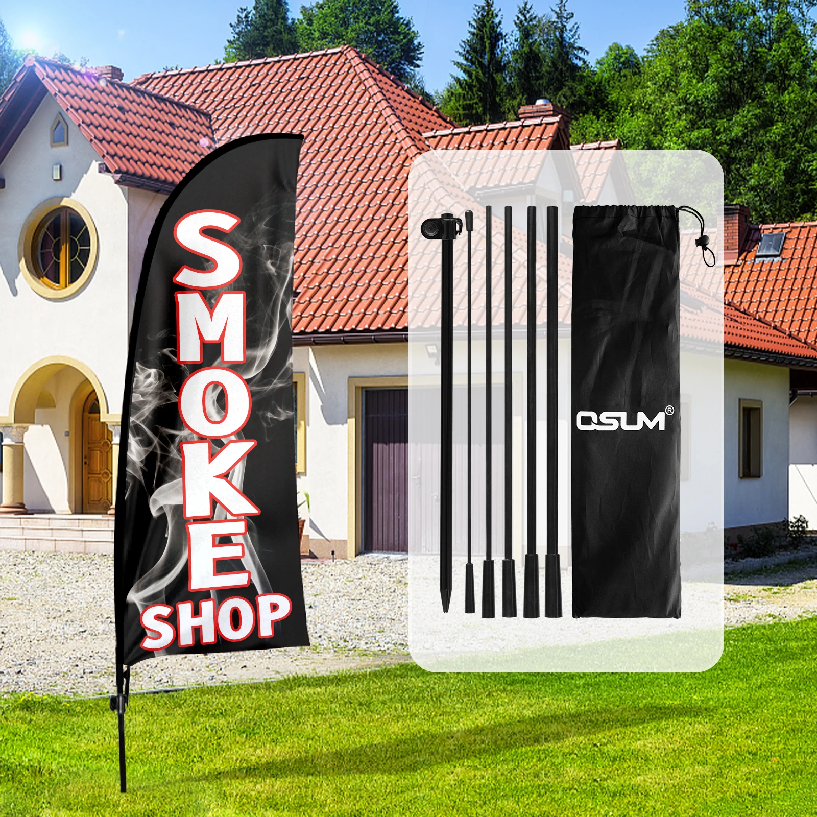 

FSFLAG Smoke Shop Feather Flag，7 FT Tall Business Windless Flag Signs with Pole Kit and Ground Spike Banner