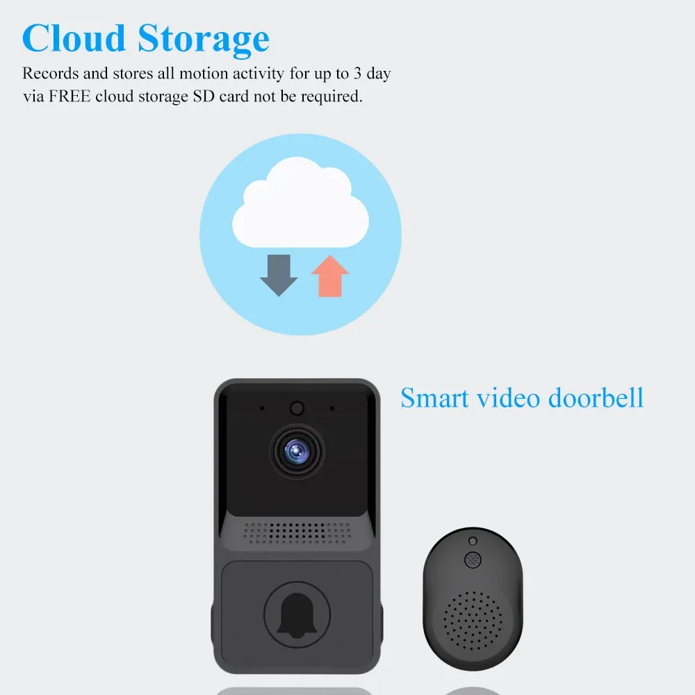 Timbre de puerta inalámbrico con vídeo HD, intercomunicador de seguridad para exteriores, cámara de teléfono recargable, Monitor para el hogar, visión nocturna PIR