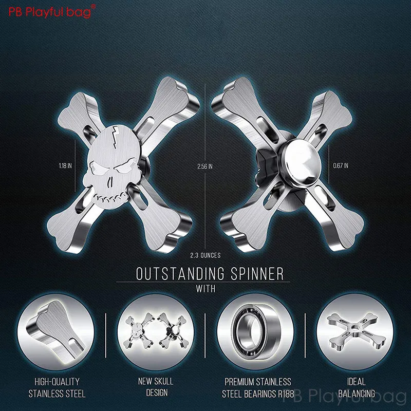 Skull Metal Spinner Acero inoxidable R188s Bearing Fingertip Gyro adulto dedo giroscopio alivio estrés niños juguete TS10