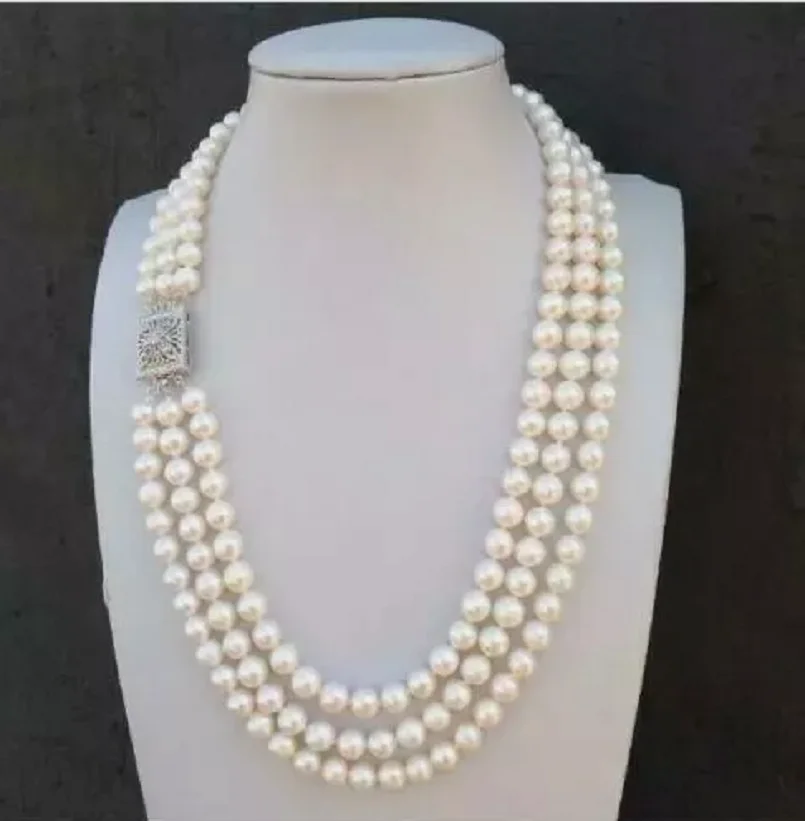 Customized JewelryAAA 7-8mm Authentic South Sea White Pearl Necklace 18 