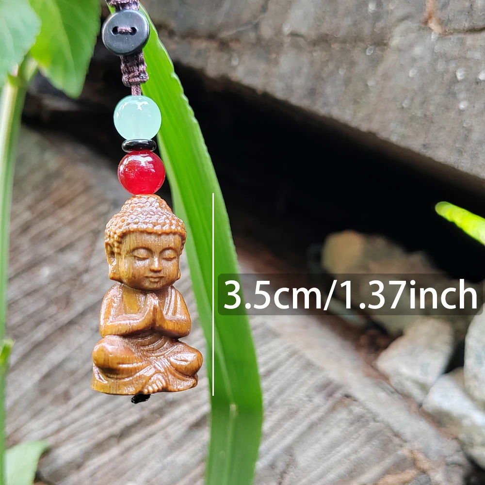 Hand-Carved Wooden Buddha Statue Pendant, Zen-Inspired Chinese Style, Suitable for Back-To-School Season Gifts, Creative Portable Pendant, Men's Gift, Bag Charm, Christmas Ornament, Keychain, New Year Gift
