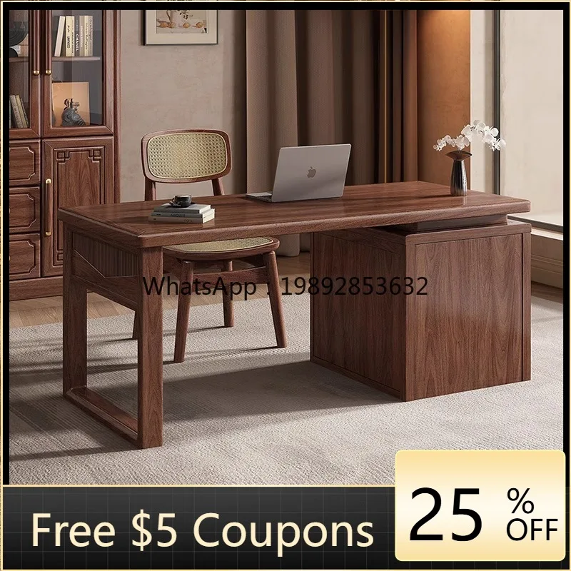 LYY Black Walnut Solid Wood Desk and Chair Modern Light Luxury Calligraphy Desk Office Writing Desk Study Home Simple