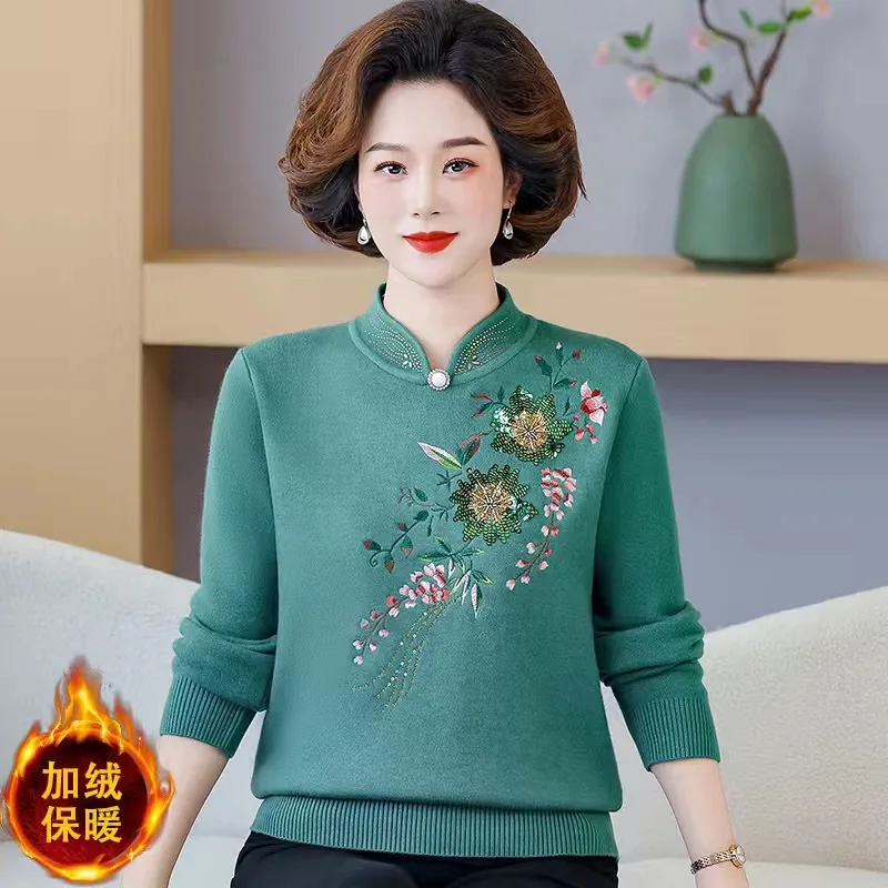 

Осень-зима, женский бархатный свитер, пуловер, новые китайские топы, одежда для мам среднего возраста, женский вязаный свитер, нижняя рубашка