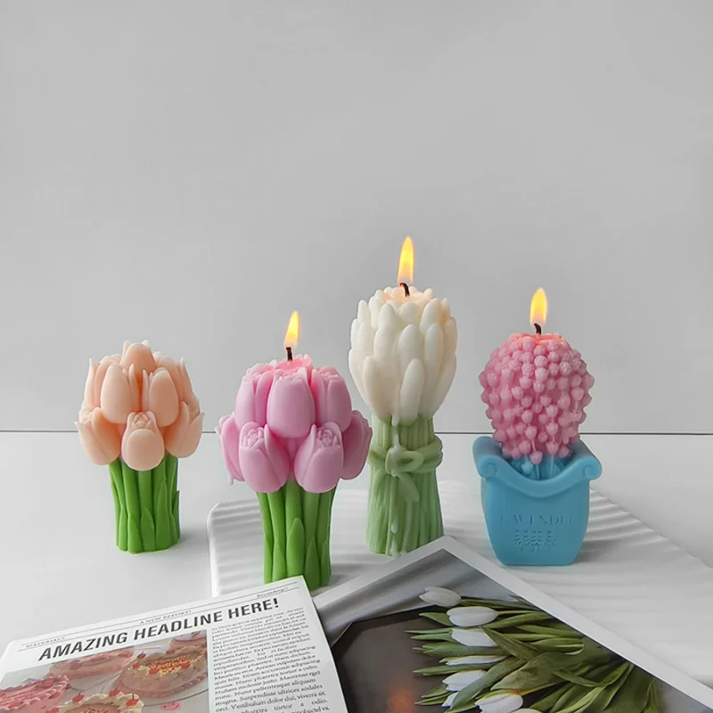 

3D Lavender Tulip Bouquet Silicone Mold Flowers Aroma Candles Plaster Ornament Molds Handmade Gift Soap Candle Making Supplies