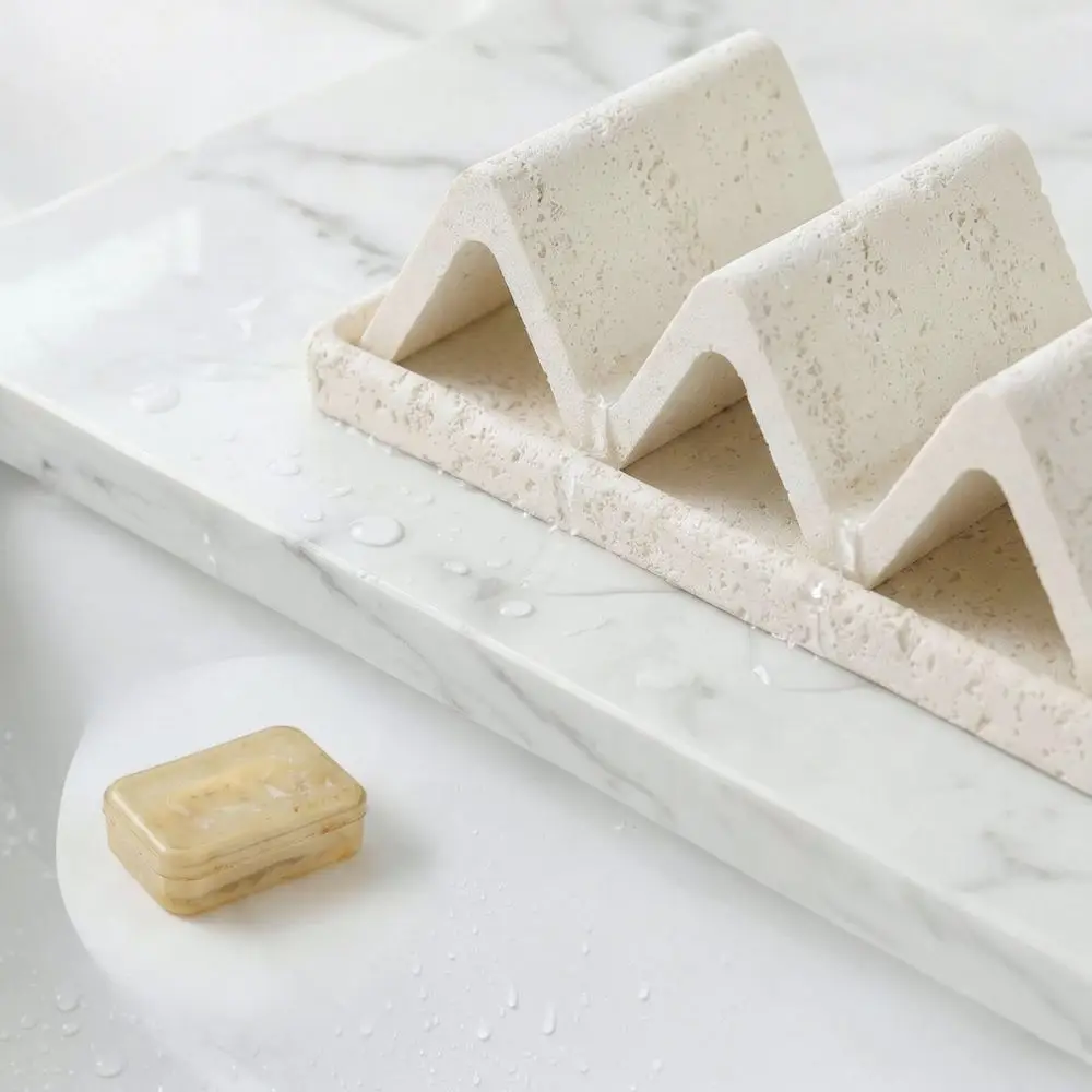 Elegant Travertine Soap Dish Minimalist Stone Soap Holder Bathroom Countertop Tray Aesthetic Home Decor Organizer