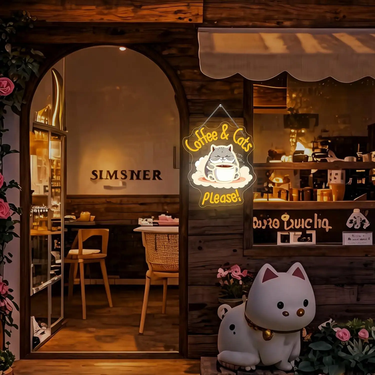 Cat Cafe Themed Neon Sign Dimmable LED Light for Coffee Shop Bakery Bar Kitchen Bedroom Office Party Decoration Signboard Light