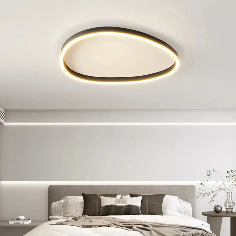 Lustre LED moderno de anéis escovados, Iluminação doméstica, Teto montado para sala de estar, Lâmpada suspensa do quarto, Luzes coloridas preto e branco